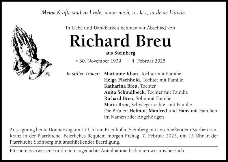 Traueranzeige Richard Breu