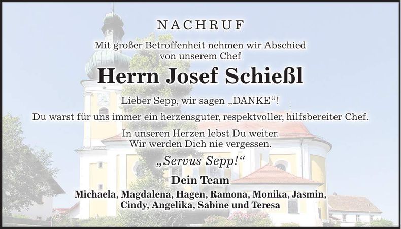 Traueranzeige Josef Schießl