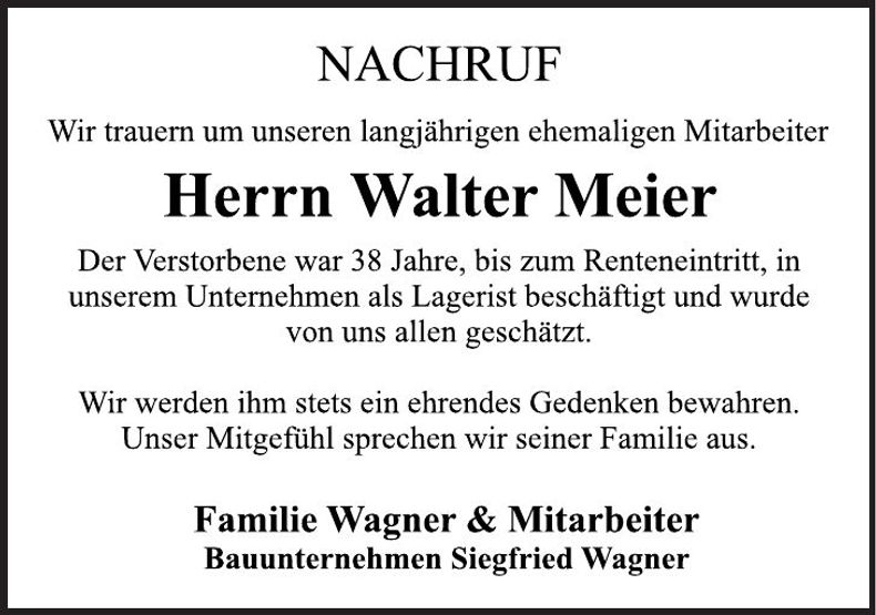 Traueranzeige Walter Meier