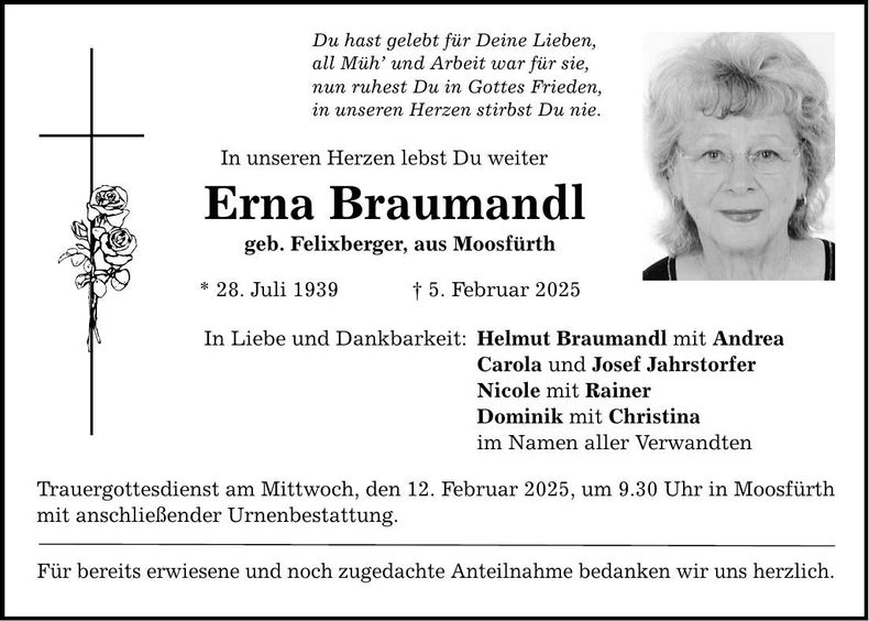 Traueranzeige Erna Braumandl