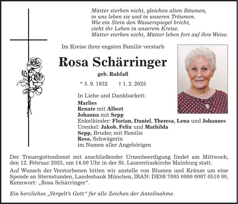 Traueranzeige Rosa Schärringer