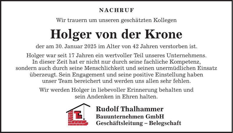 Traueranzeige Holger von der Krone