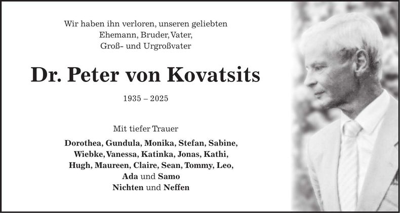 Traueranzeige Peter Dr. von Kovatsits