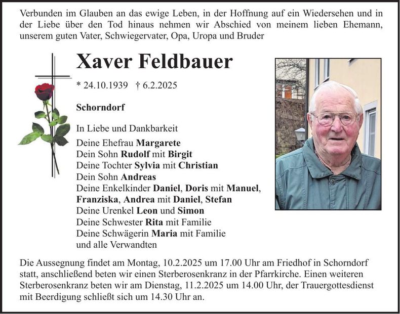 Traueranzeige Xaver Feldbauer