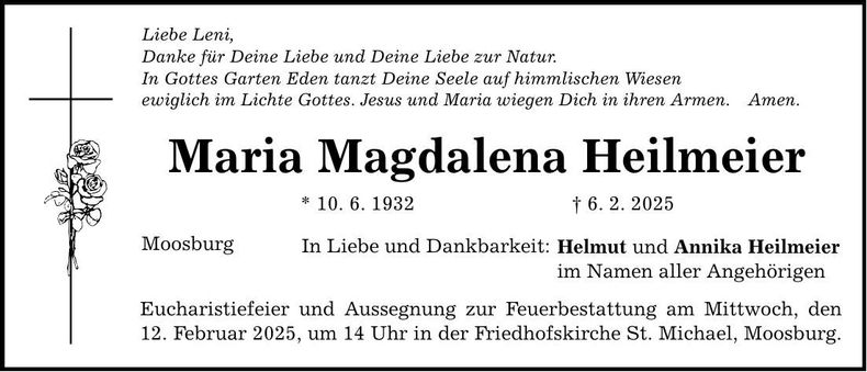 Traueranzeige Maria Magdalena Heilmeier