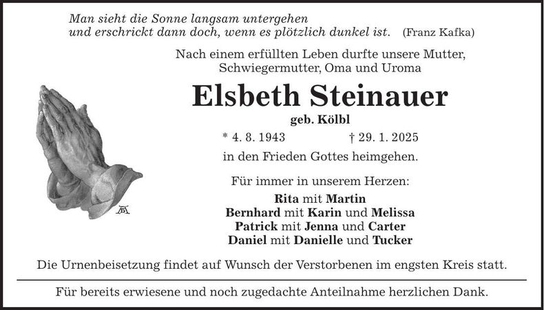 Traueranzeige Elsbeth Steinauer