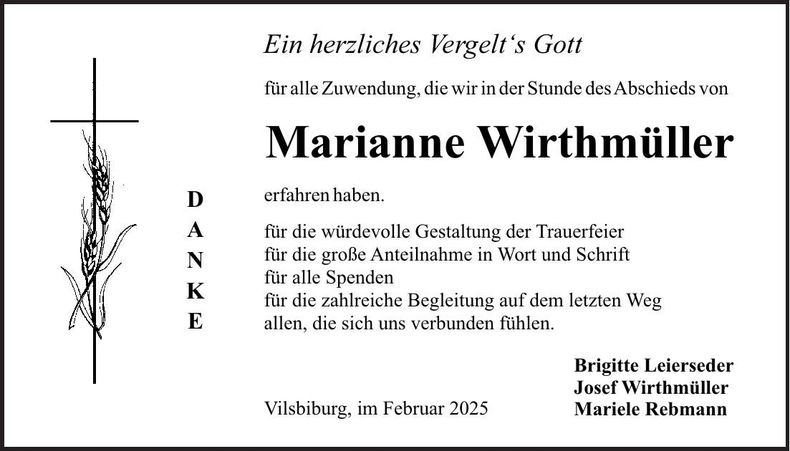 Traueranzeige Marianne Wirthmüller