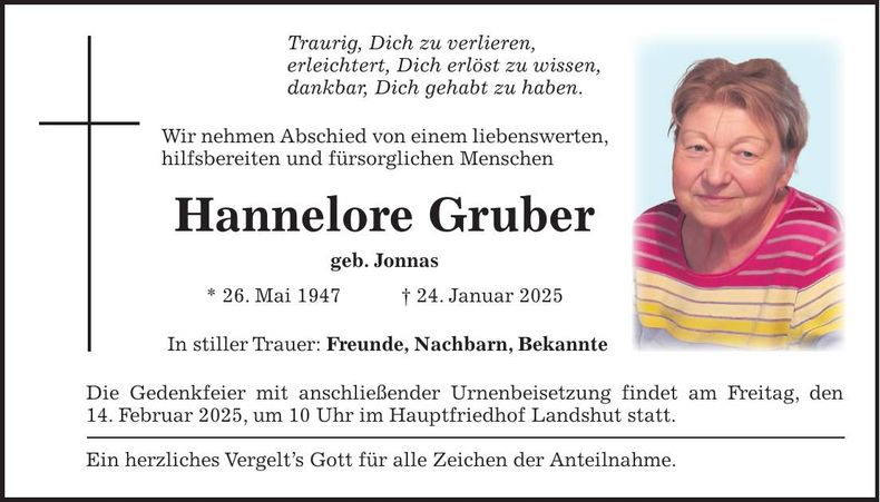 Traueranzeige Hannelore Gruber