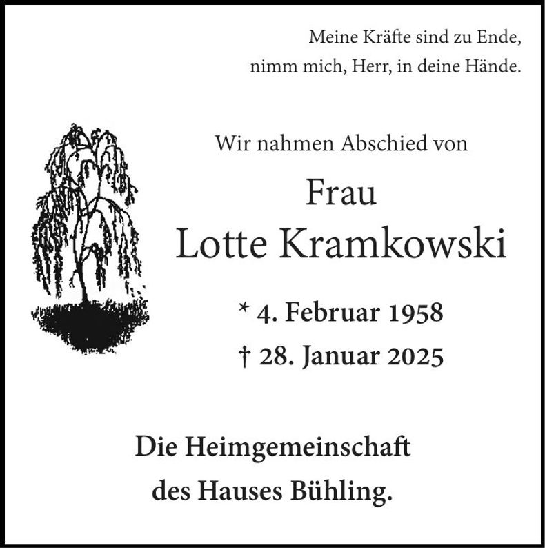 Traueranzeige Lotti Kramkowski