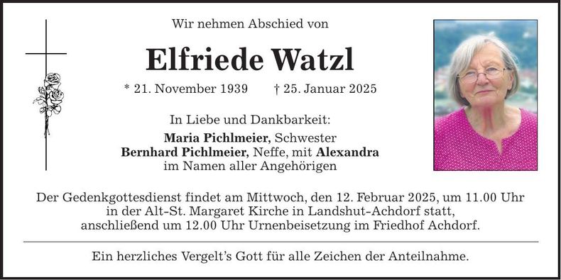 Traueranzeige Elfriede Watzl