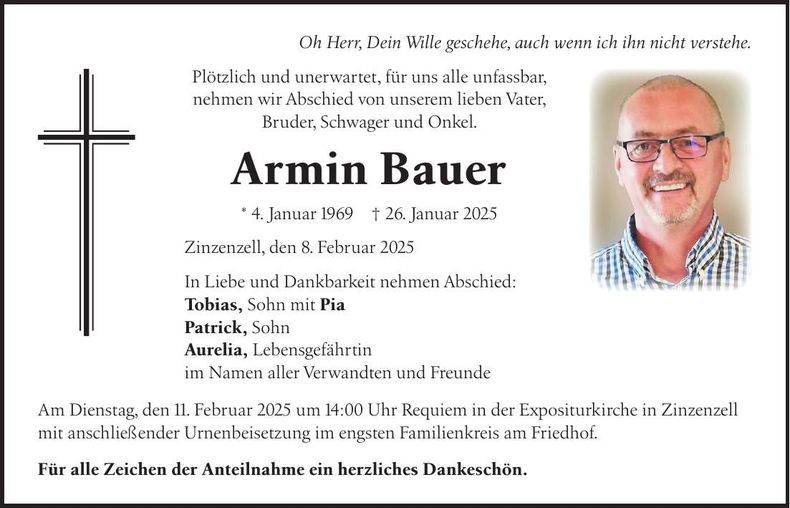 Traueranzeige Armin Bauer