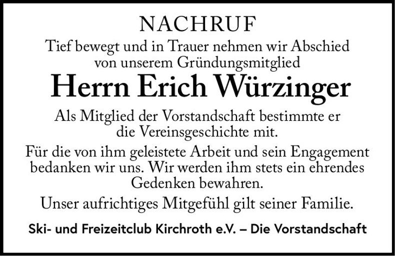Traueranzeige Erich Würzinger