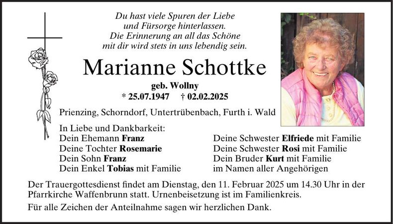 Traueranzeige Marianne Schottke