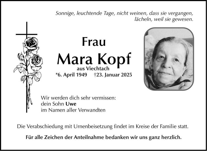 Traueranzeige Kopf Mara