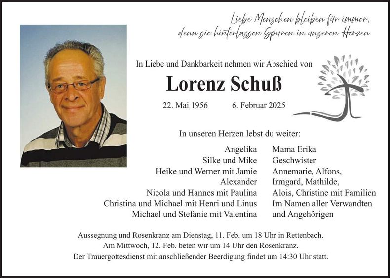 Traueranzeige Lorenz Schuss