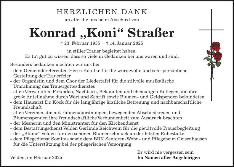 Traueranzeige Konrad Straßer