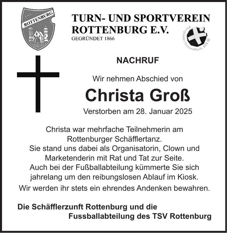 Traueranzeige Christa Groß