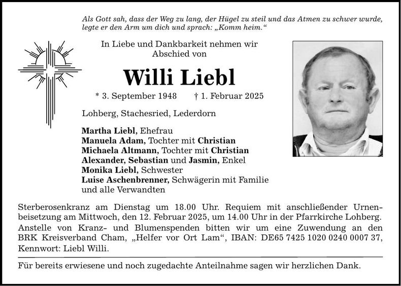 Traueranzeige Willi Liebl