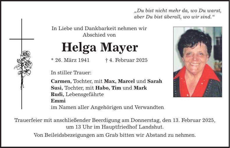 Traueranzeige Helga Mayer