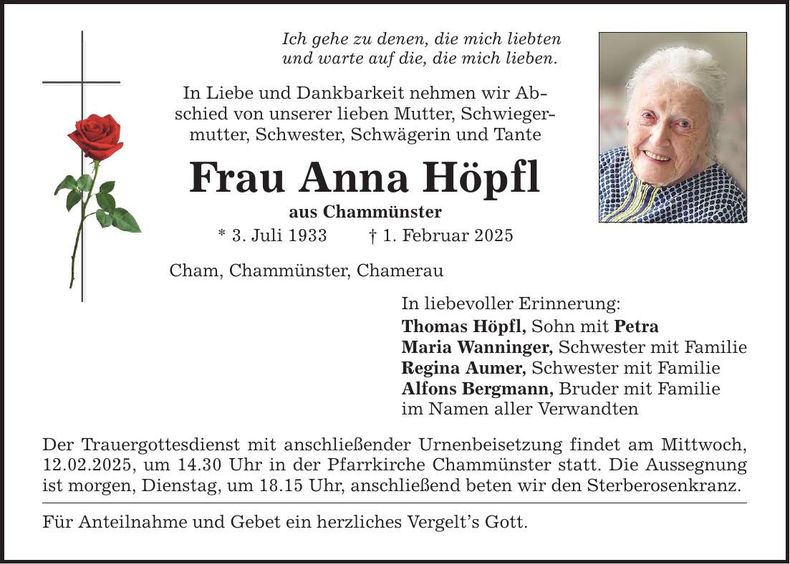 Traueranzeige Anna Höpfl