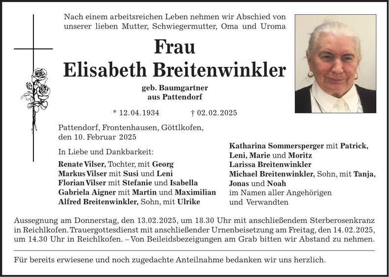 Traueranzeige Elisabeth Breitenwinkler