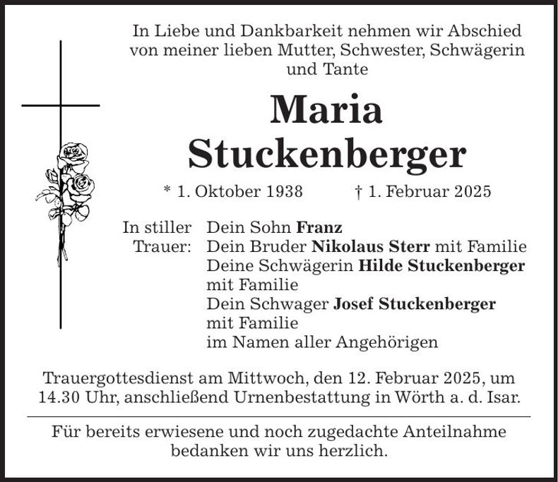Traueranzeige Maria Stuckenberger