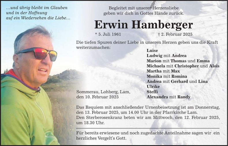Traueranzeige Erwin Hamberger
