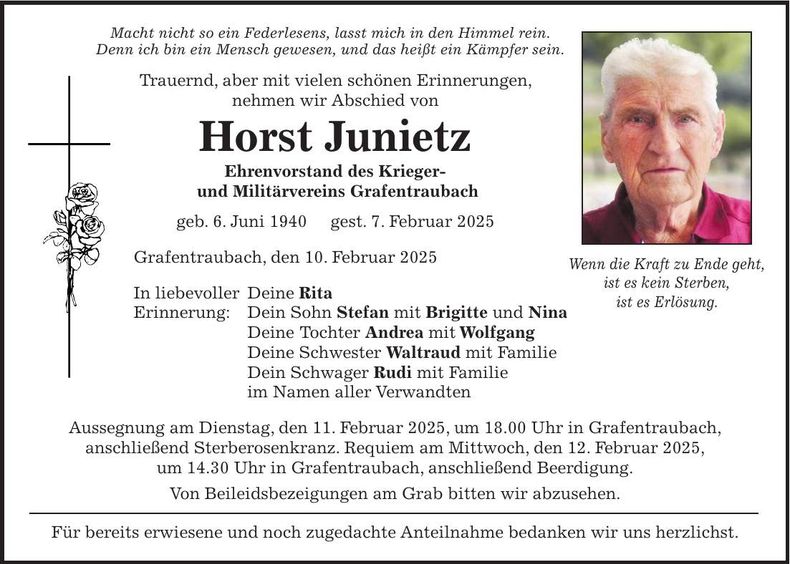 Traueranzeige Horst Junietz