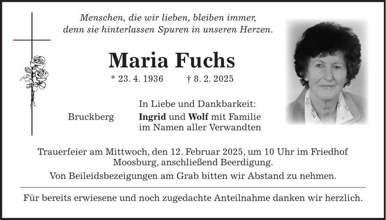 Traueranzeige Fuchs Maria