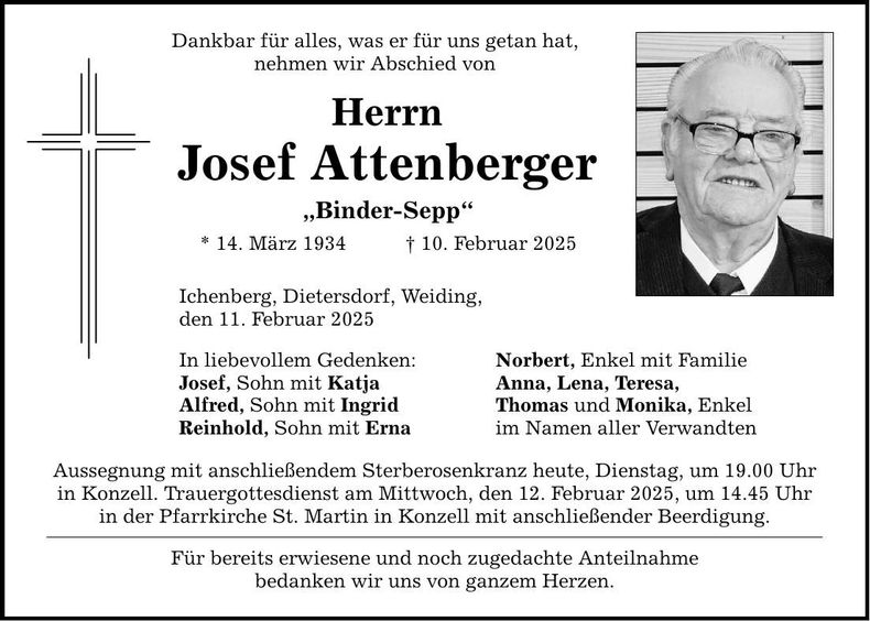 Traueranzeige Josef Attenberger