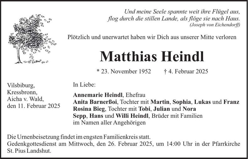 Traueranzeige Matthias Heindl