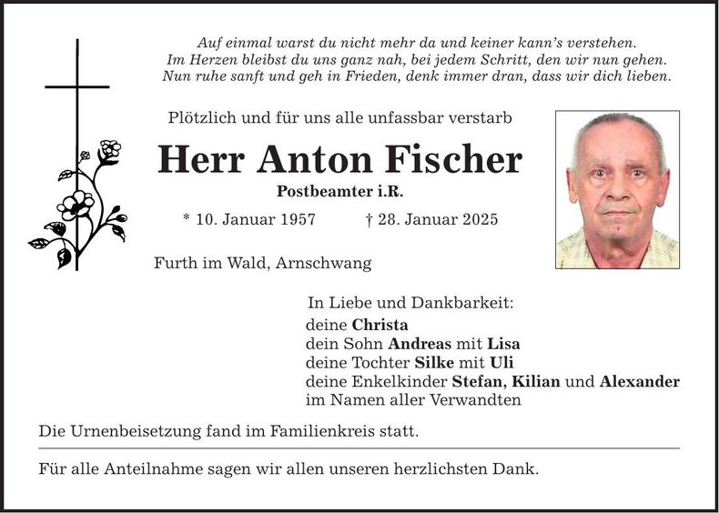 Traueranzeige Anton Fischer