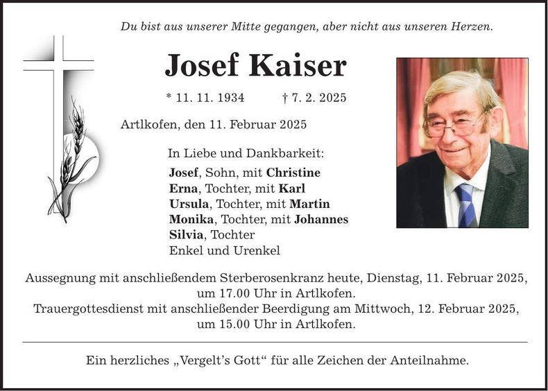 Traueranzeige Josef Kaiser