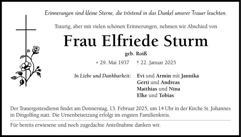 Traueranzeige Elfriede Sturm