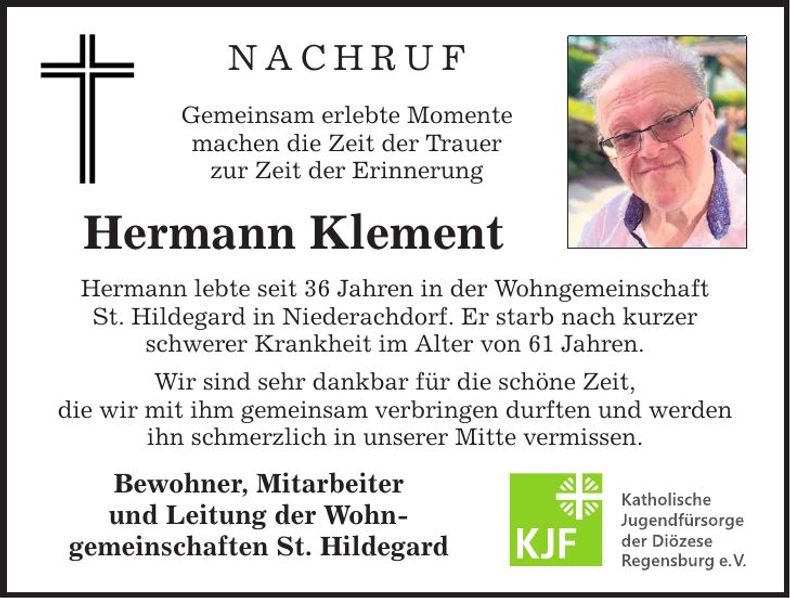 Traueranzeige Hermann Klement