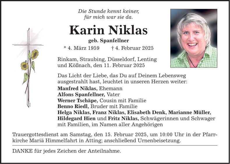Traueranzeige Karin Niklas