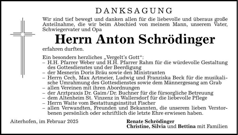 Traueranzeige Anton Schrödinger