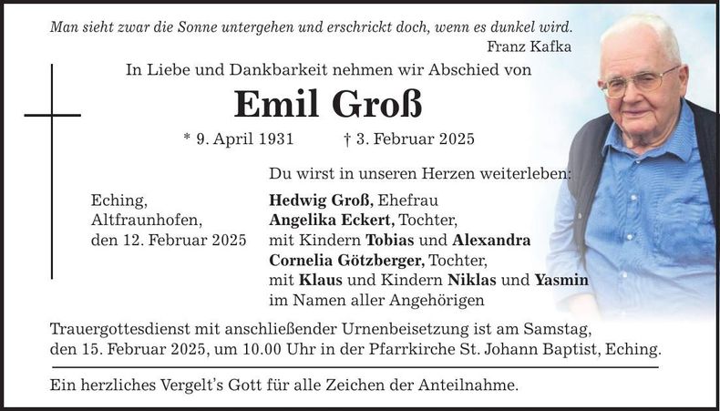 Traueranzeige Emil Groß