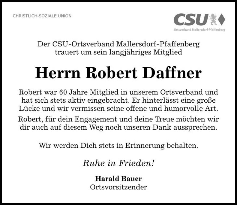 Traueranzeige Rpbert Daffner