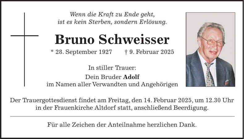 Traueranzeige Bruno Schweisser