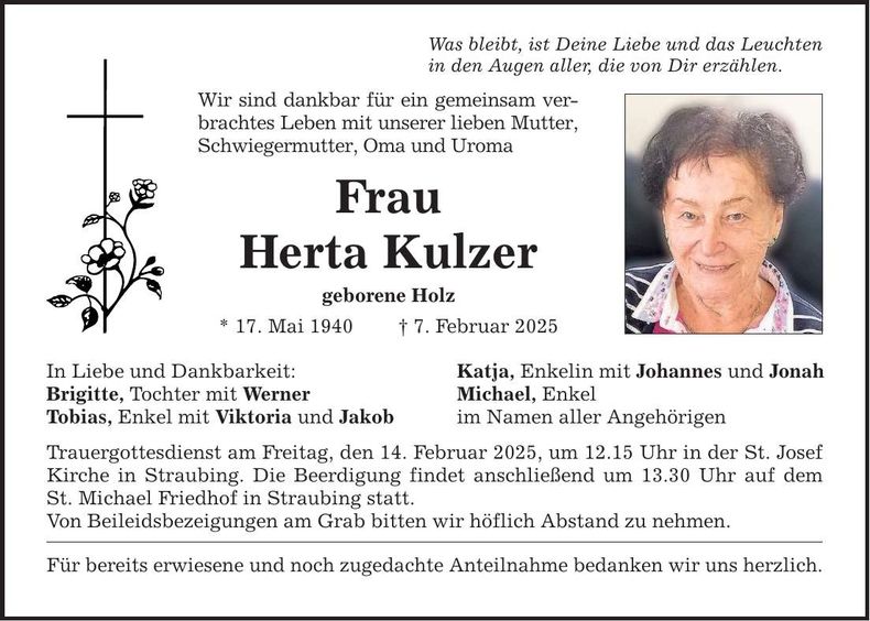 Traueranzeige Herta Kulzer