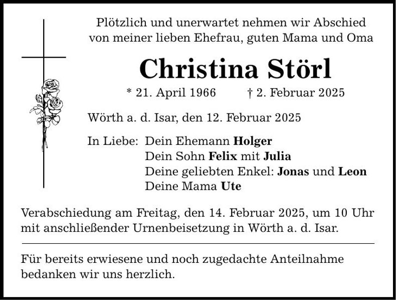 Traueranzeige Christina Störl