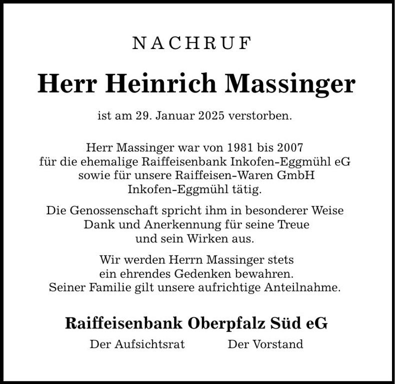 Traueranzeige Heinrich Massinger