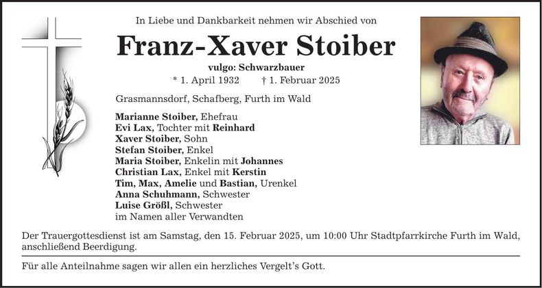 Traueranzeige Franz-Xaver Stoiber