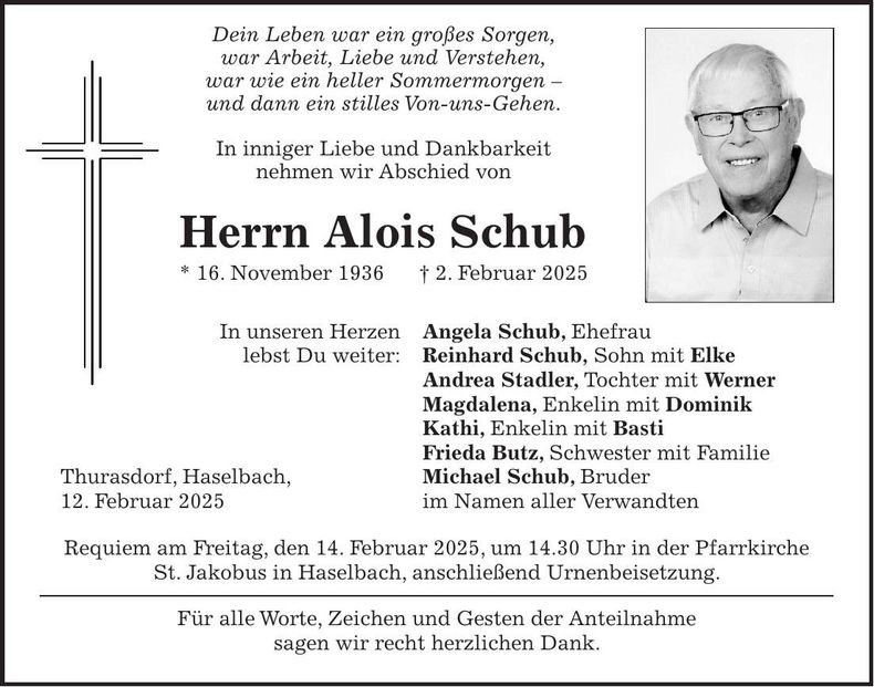 Traueranzeige Alois Schub