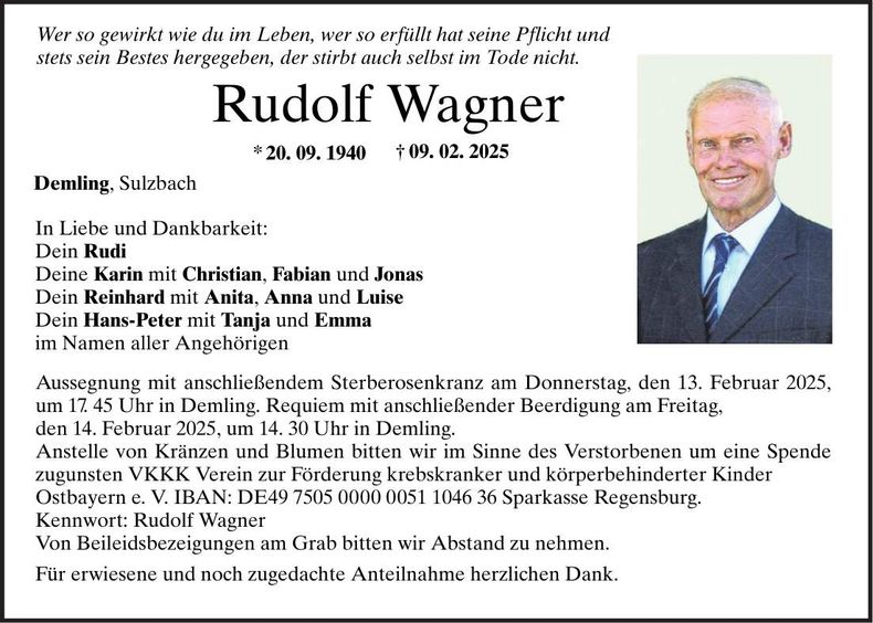 Traueranzeige Rudolf Wagner