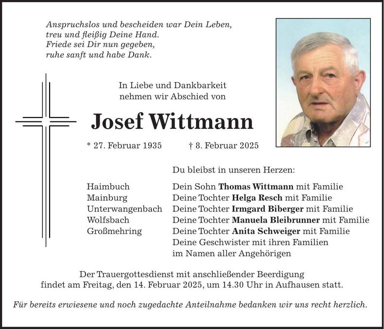 Traueranzeige Josef Wittmann