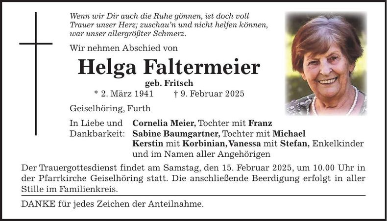 Traueranzeige Helga Faltermeier