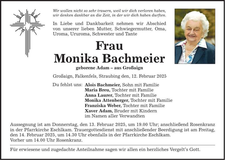 Traueranzeige Monika Bachmeier