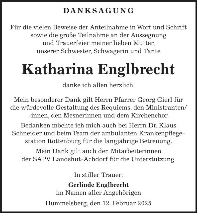 Traueranzeige Katharina Englbrecht